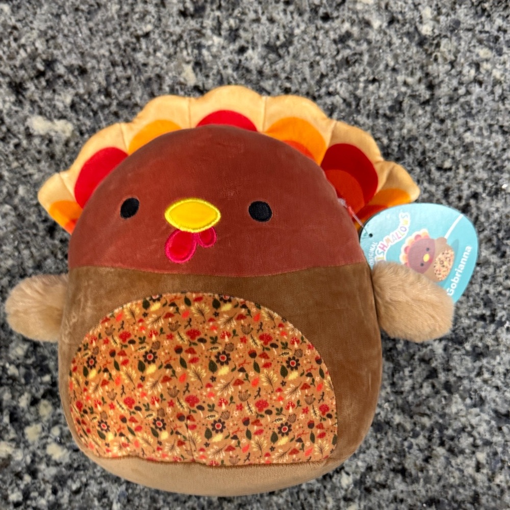 Squishmallows Gobrianna Turkey Plush with Red and Orange Feathers